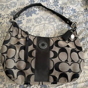 COACH F19281 Signature canvas black Hobo shoulder bag, some fray on the strap